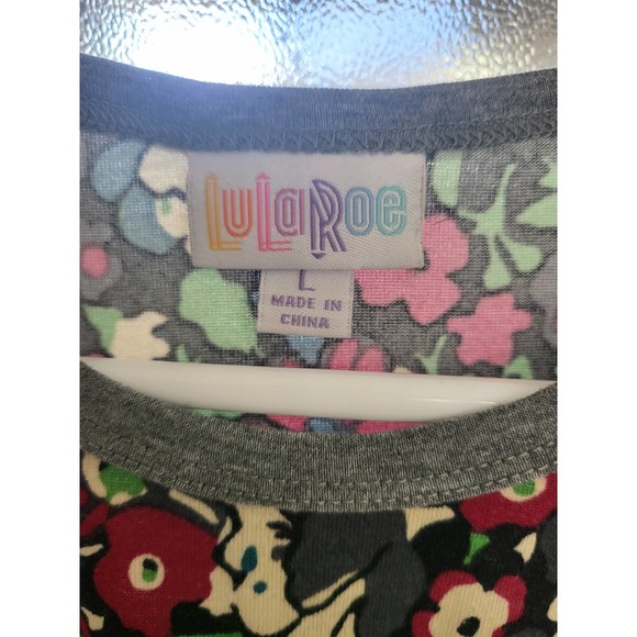 LuLaRoe Tropical Flower Randy with Gray Sleeves - Large - Picture 3 of 3